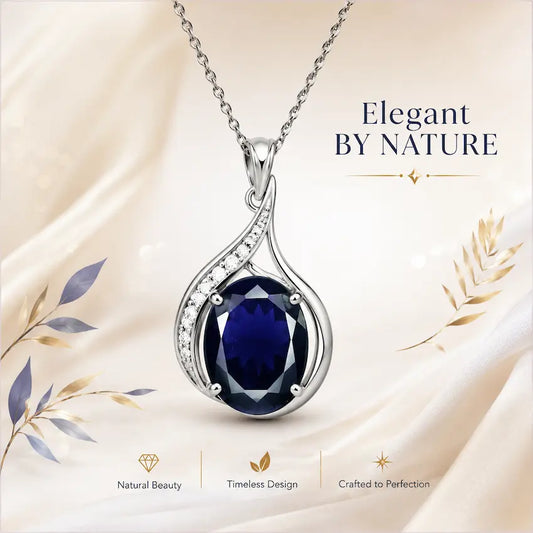 Natural oval cut Blue Iolite gemstone set in silver pendant designs for women astrological remedies - Tathastu Gems