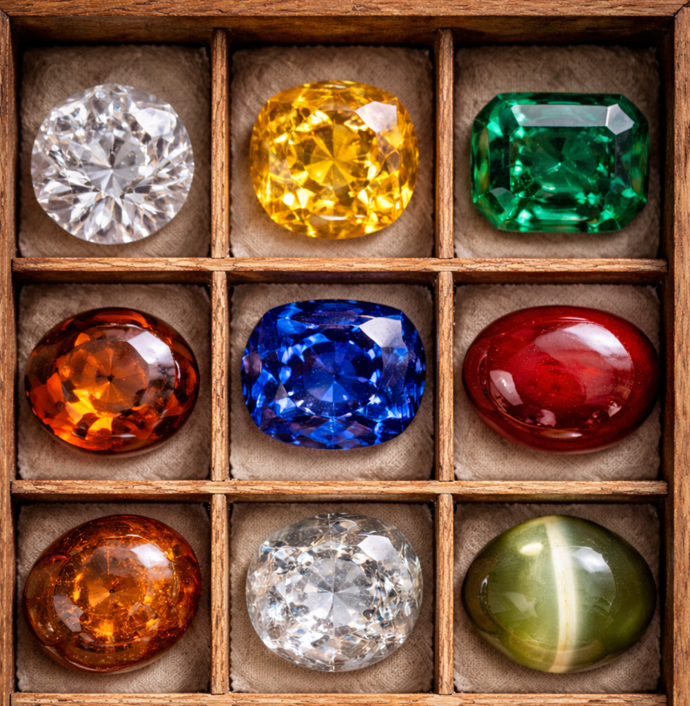 Gemstone Collection featuring 100% natural and lab-certified ruby, emerald, sapphire, yellow sapphire, coral, pearl, and other precious gemstones for astrology, healing, prosperity, and planetary benefits.