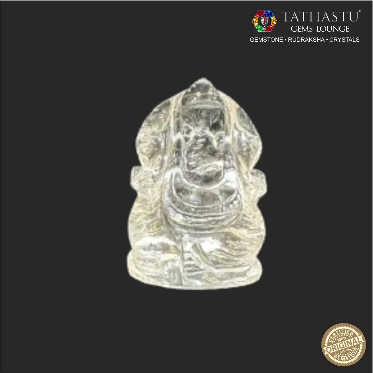 Original Sphatik Ganesh Ji idol handcrafted from natural clear quartz crystal - Tathastu Gems Lounge