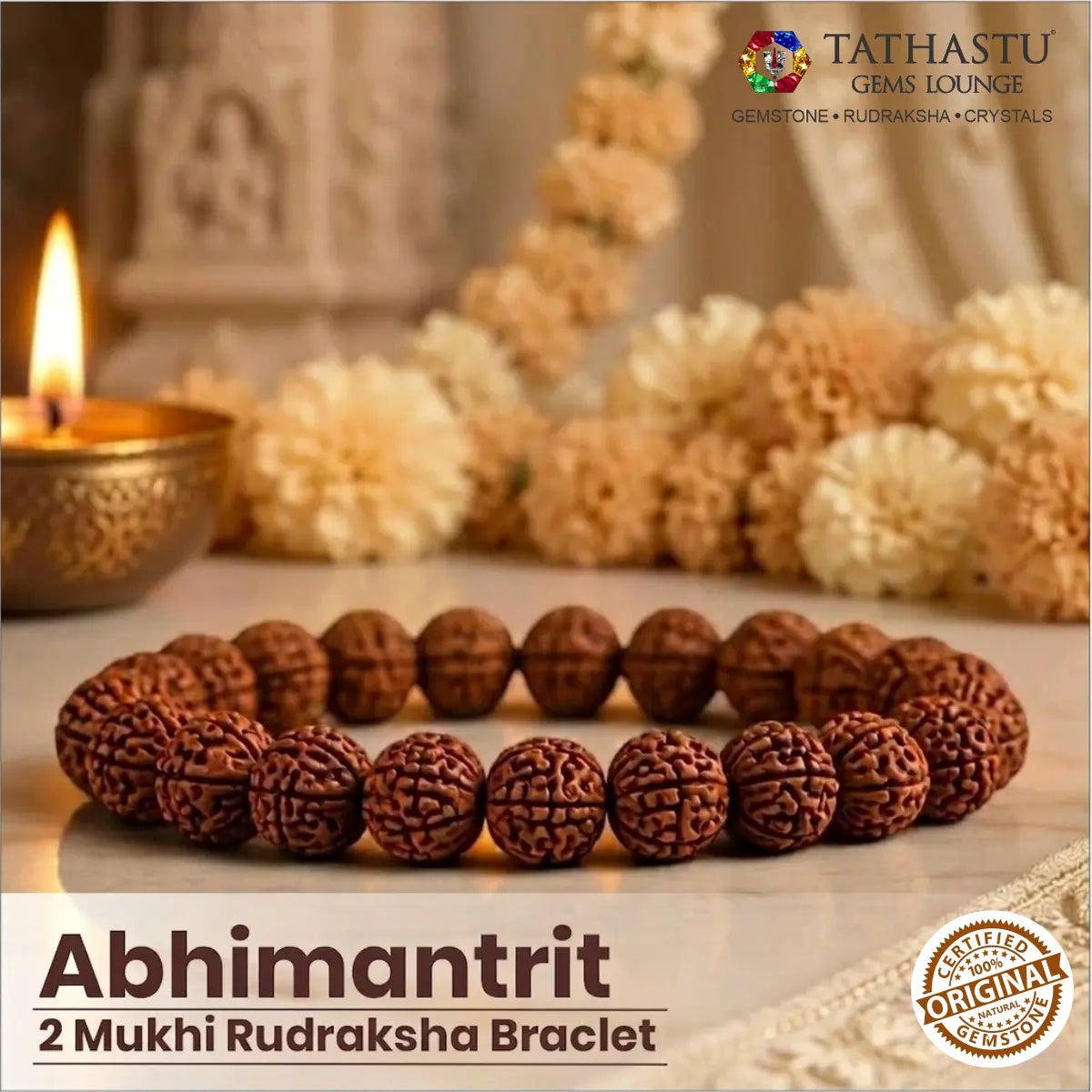 Abhimantrit original 2 Mukhi Rudraksha Bracelet for mental peace, emotional balance, and Ardhanarishvara blessings - Tathastu Gems Lounge