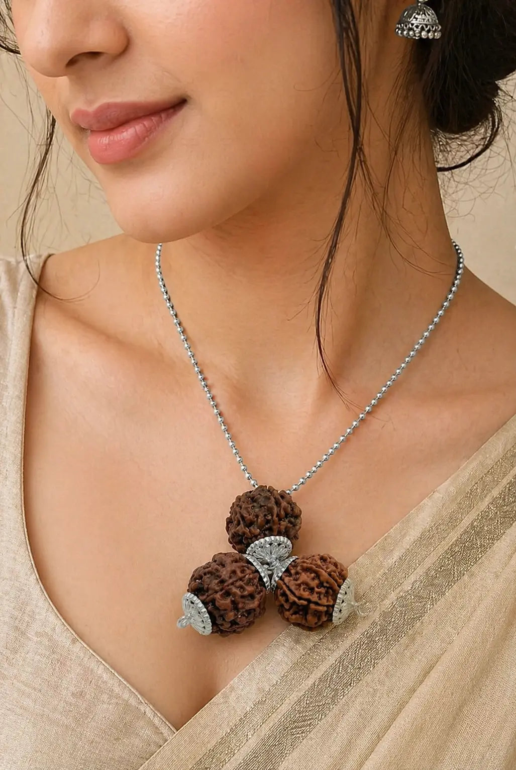 Person wearing original Shanti Ka Kavach pendant for calmness, overthinking relief, and positive energy - Tathastu Gems