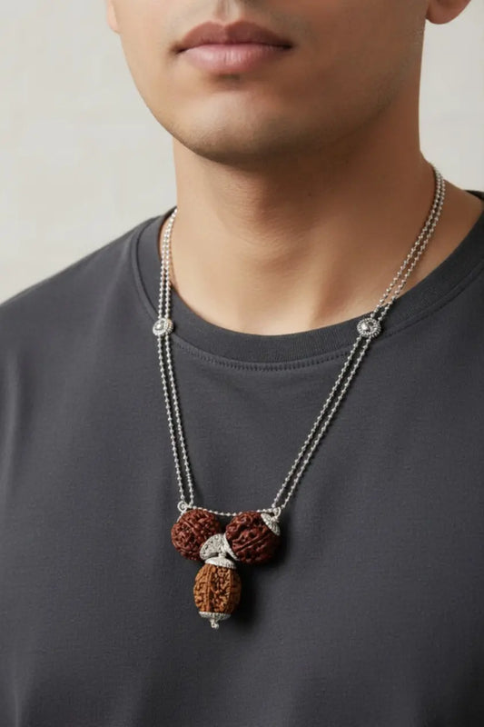 Person wearing original Shree Vivah Yog Kavach pendant for attracting love, suitable life partner, and happy married life - Tathastu Gems