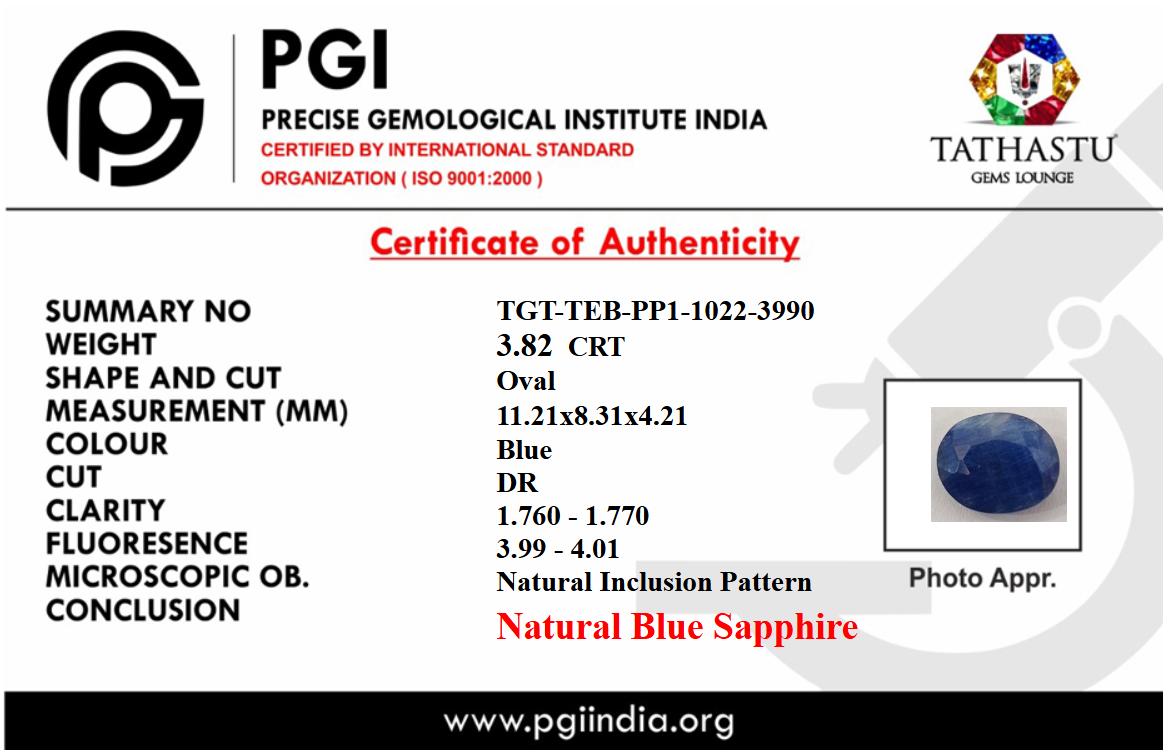 Lab Certificate - Natural Blue Sapphire (Neelam) 3.82 Carat – 100% Original & Lab Certified Saturn (Shani) Gemstone for Power & Protection