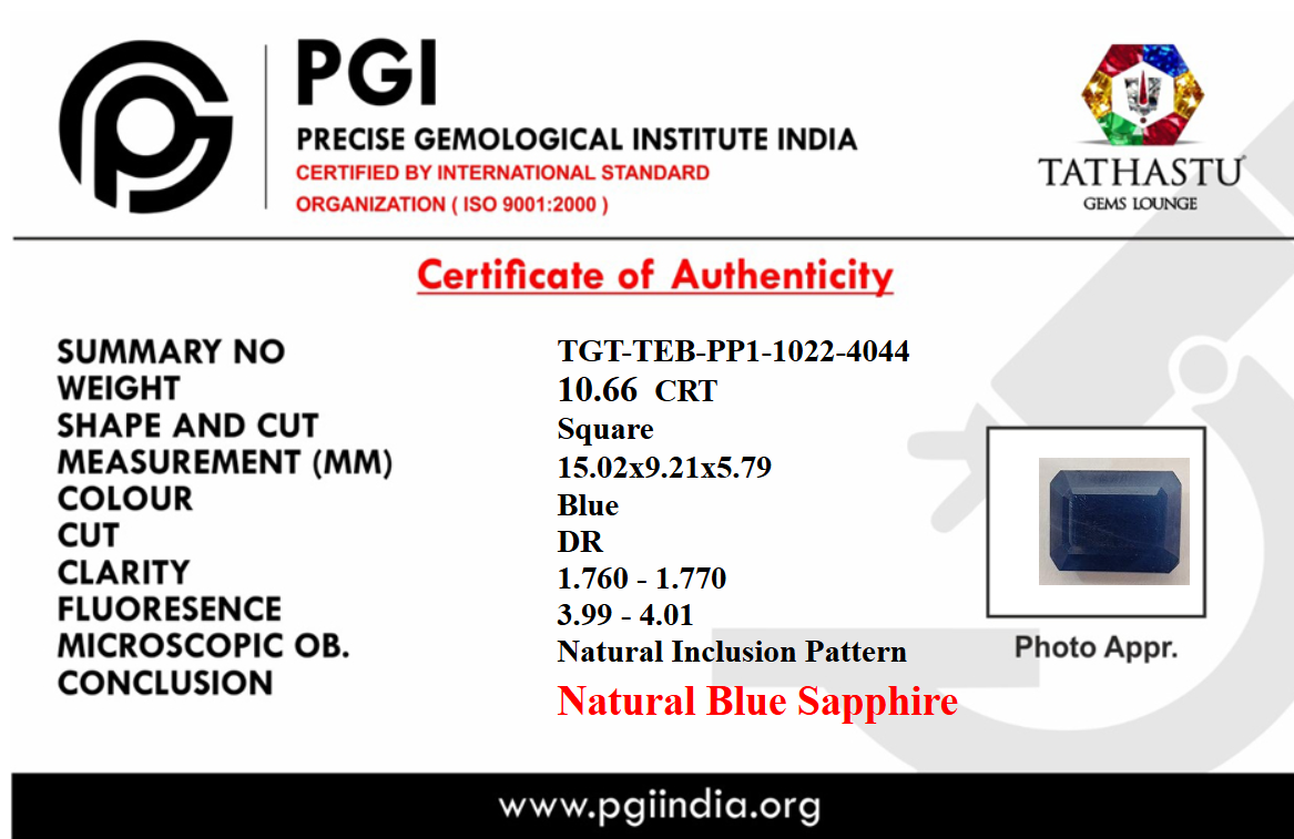 Lab Certificate - Natural Blue Sapphire (Neelam) 10.66 Carat – 100% Original & Lab Certified Saturn (Shani) Gemstone for Power & Protection