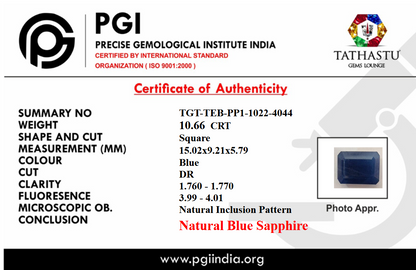 Natural Blue Sapphire (Neelam) 10.66 Carat – 100% Original & Lab Certified Saturn (Shani) Gemstone for Power & Protection