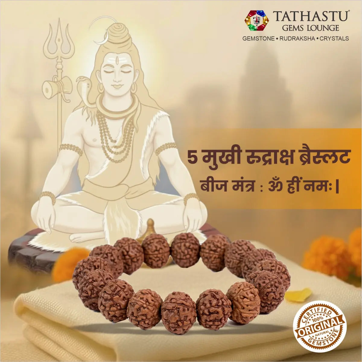 Original 5 Mukhi Rudraksha Bracelet associated with Lord Kalagni Rudra for Jupiter planet protection - Tathastu Gems