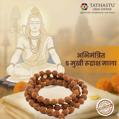 Original 5 Mukhi Rudraksha Mala associated with Lord Kalagni Rudra for Jupiter planet benefits - Tathastu Gems