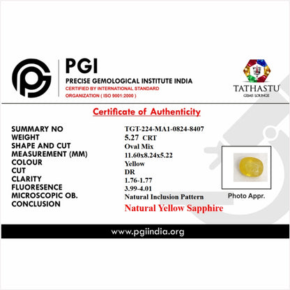 Natural Yellow Sapphire (Pukhraj) 5.27 Carat – 100% Original & Lab Certified Jupiter Gemstone for Wealth & Success