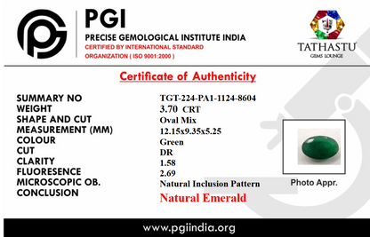 Natural Emerald (Panna) 3.70 Carat – 100% Original & Lab Certified Mercury (Budh) Gemstone for Intelligence & Growth