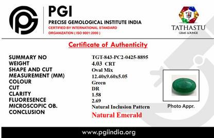 Natural Emerald (Panna) 4.03 Carat – 100% Original & Lab Certified Mercury (Budh) Gemstone for Intelligence & Growth