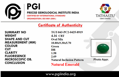 Natural Emerald (Panna) 4.16 Carat – 100% Original & Lab Certified Mercury (Budh) Gemstone for Intelligence & Growth