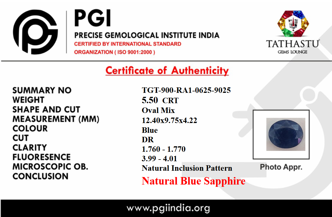 Lab Certificate - Natural Blue Sapphire (Neelam) 5.50 Carat – 100% Original & Lab Certified Saturn (Shani) Gemstone for Power & Protection