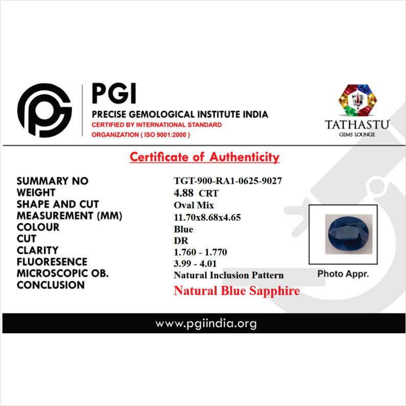 Lab Certificate - Natural Blue Sapphire (Neelam) 4.88 Carat – 100% Original & Lab Certified Saturn (Shani) Gemstone for Power & Protection