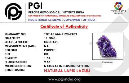 Authentic lab certificate verifying 100 percent original Natural Amethyst Rough crystal stone - Tathastu Gems