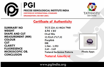 Jamunia Blue Amethyst gemstone [4.94] Certificate