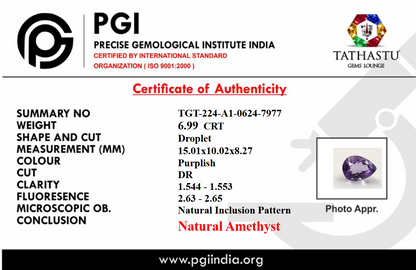 Authentic Jamunia Blue Amethyst gemstone [6.99] Carat Certificate