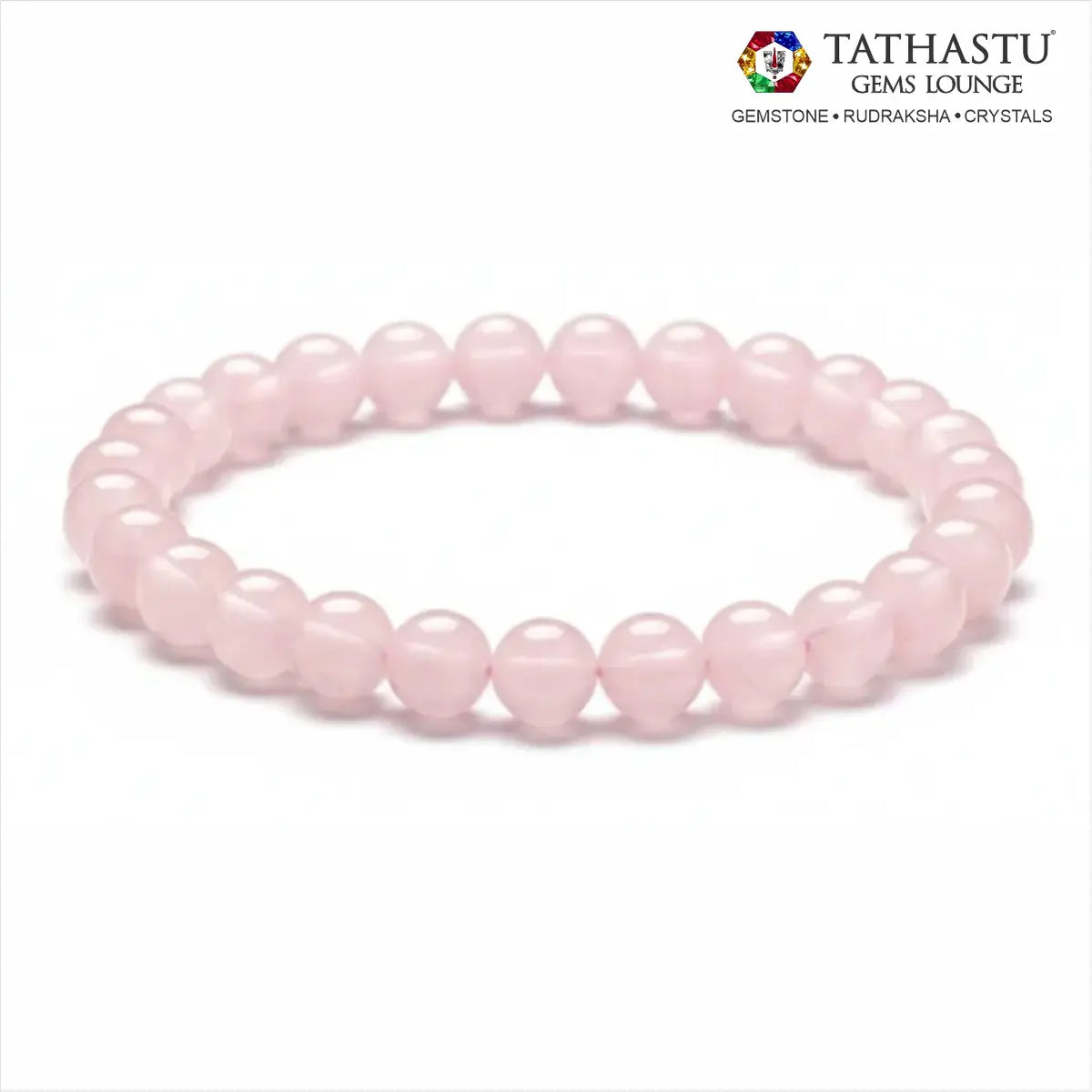 Authentic Original Rose Quartz Bracelet at Tathastu Gems Lounge made with natural pink crystal beads for love, compassion, and heart chakra healing.