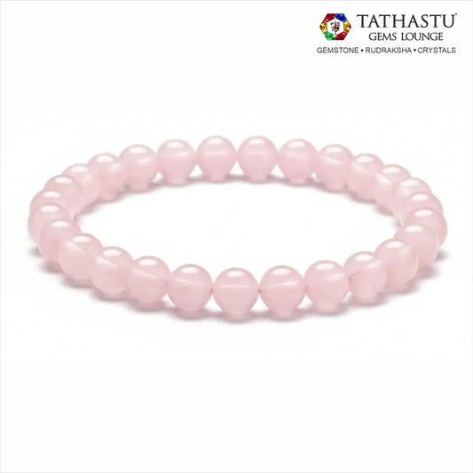Authentic Original Rose Quartz Bracelet at Tathastu Gems Lounge made with natural pink crystal beads for love, compassion, and heart chakra healing.