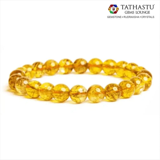 Authentic Original Citrine Bracelet at Tathastu Gems Lounge made with natural golden-yellow crystal beads for wealth, abundance, and success.