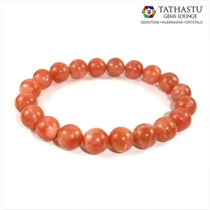 Authentic Original Sunstone Bracelet at Tathastu Gems Lounge made with natural shimmering peach-orange crystal beads for confidence and vitality.