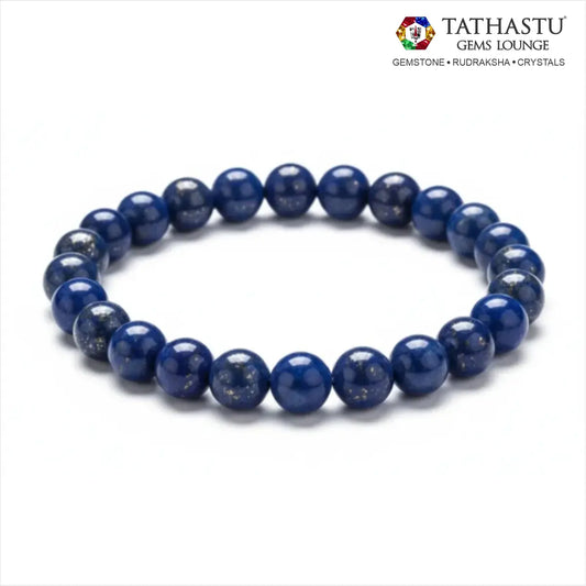 Authentic Original Lapis Lazuli Bracelet at Tathastu Gems Lounge made with natural deep blue crystal beads for communication and wisdom.