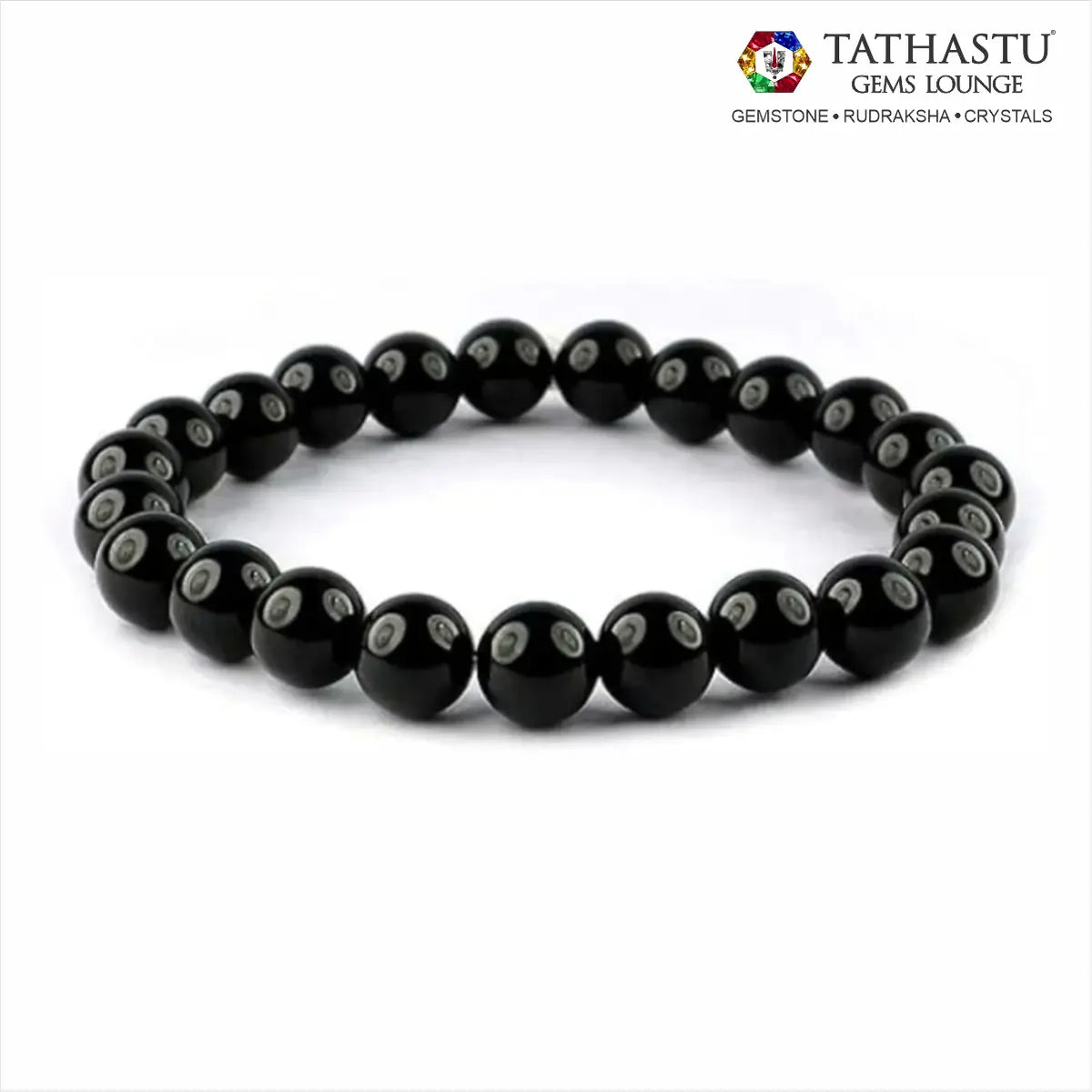 Authentic Original Black Tourmaline Bracelet at Tathastu Gems Lounge made with natural deep black crystal beads for grounding and protection from negative energy.