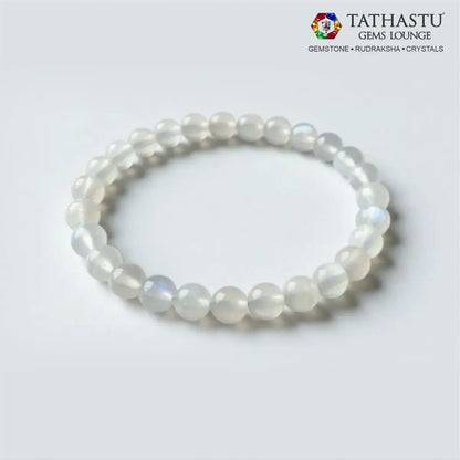 Authentic Original Moonstone Bracelet at Tathastu Gems Lounge made with natural milky-white crystal beads for emotional balance and intuition.