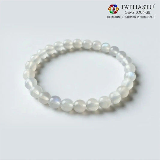 Authentic Original Moonstone Bracelet at Tathastu Gems Lounge made with natural milky-white crystal beads for emotional balance and intuition.