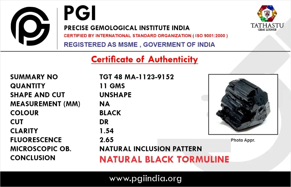 Lab Certificate - Natural Black Tormuline Rough - Grounding & Energy Shield