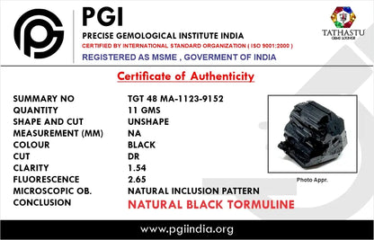 Authentic lab certificate verifying 100 percent original Natural Black Tourmaline Rough crystal stone - Tathastu Gems