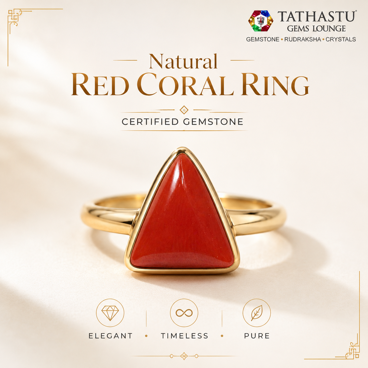 Natural Red Coral (Moonga) Triangle 4.26 Carat – 100% Original Mars (Mangal) Gemstone for Strength & Courage