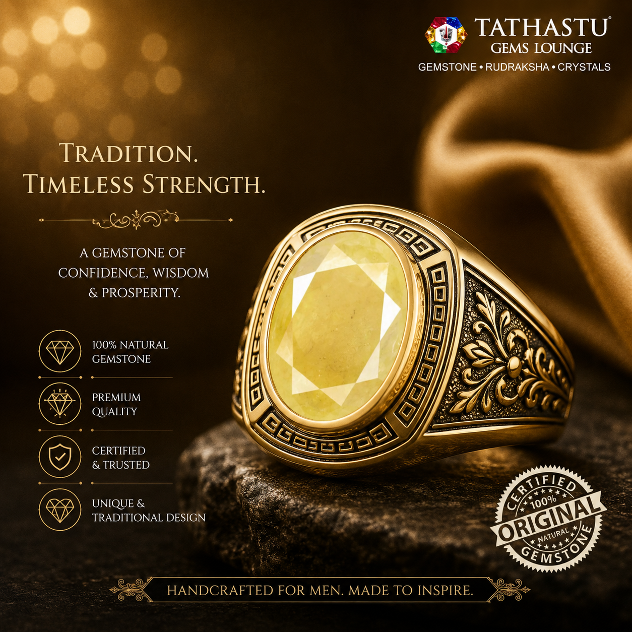 Natural Yellow Sapphire (Pukhraj) 4.10 Carat – 100% Original & Lab Certified Jupiter Gemstone for Wealth & Success