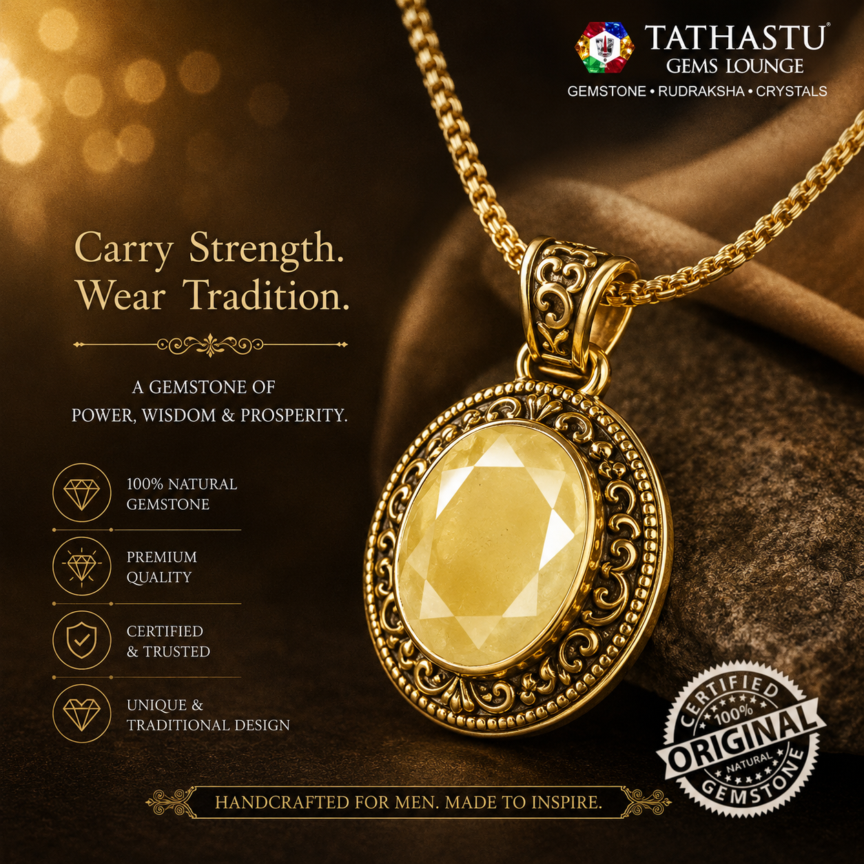 Natural Yellow Sapphire (Pukhraj) 4.20 Carat – 100% Original & Lab Certified Jupiter Gemstone for Wealth & Success
