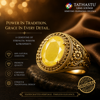 Natural Yellow Sapphire (Pukhraj) 3.40 Carat – 100% Original & Lab Certified Jupiter (Guru) Gemstone for Wealth & Success