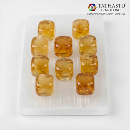 Set of original Citrine Tumble stones arranged in a grid for financial prosperity, success, and positive energy - Tathastu Gems