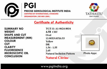 Natural 4.58 Carat facet cut Yellow Citrine gemstone Certificate - Tathastu Gems Lounge