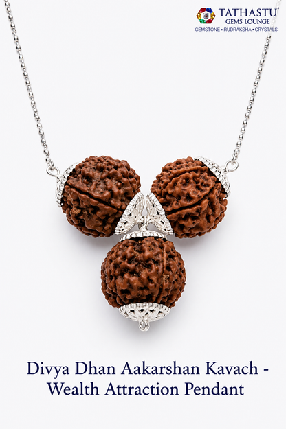 Abhimantrit Divya Dhan Aakarshan Rudraksha Kavach wealth attraction pendant for money luck and financial abundance - Tathastu Gems Lounge