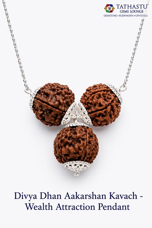 Abhimantrit Divya Dhan Aakarshan Rudraksha Kavach wealth attraction pendant for money luck and financial abundance - Tathastu Gems Lounge