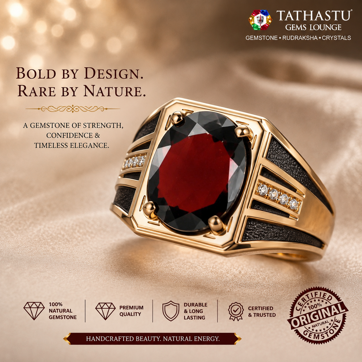 Ring with a Red Garnet gemstone 4.35 carats featuring Tathastu Gems Lounge.