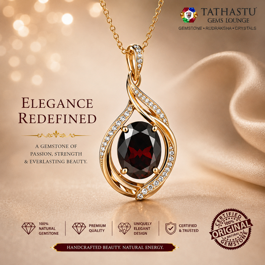 Pendant with a Red Garnet Raktmani gemstone 4.99 carats featuring Tathastu Gems Lounge.