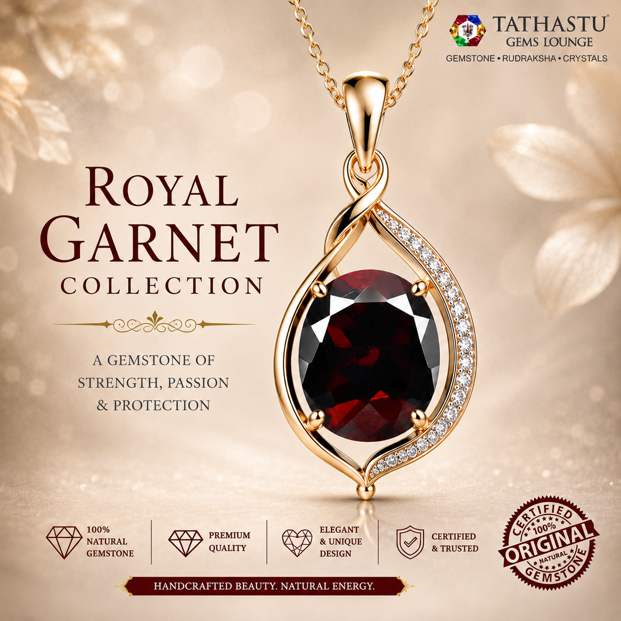 Natural Red Garnet Raktmani 7.25 Carat Pendant