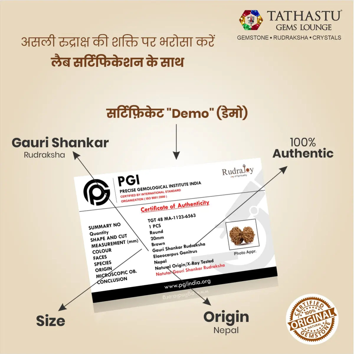 Lab Certificate - Original Gaurishankar Rudraksha  |  Nepali Abhimantrit