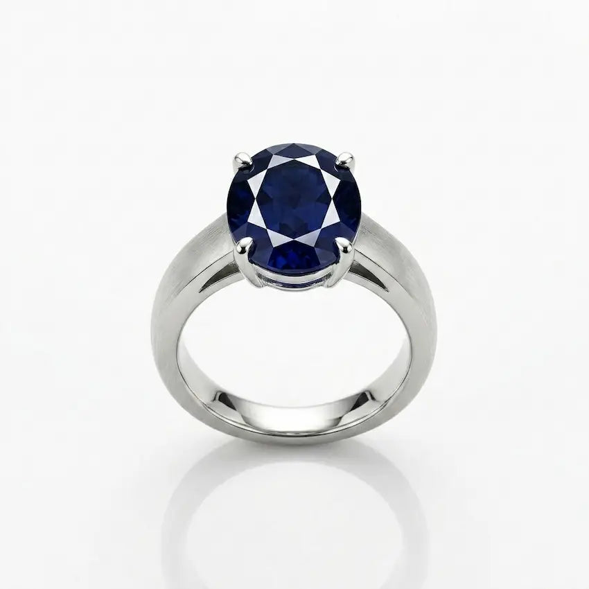 Natural oval cut Blue Iolite gemstone set in silver ring designs for men astrological remedies - Tathastu Gems