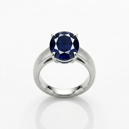 Natural oval cut Blue Iolite gemstone set in silver ring designs for men astrological remedies - Tathastu Gems