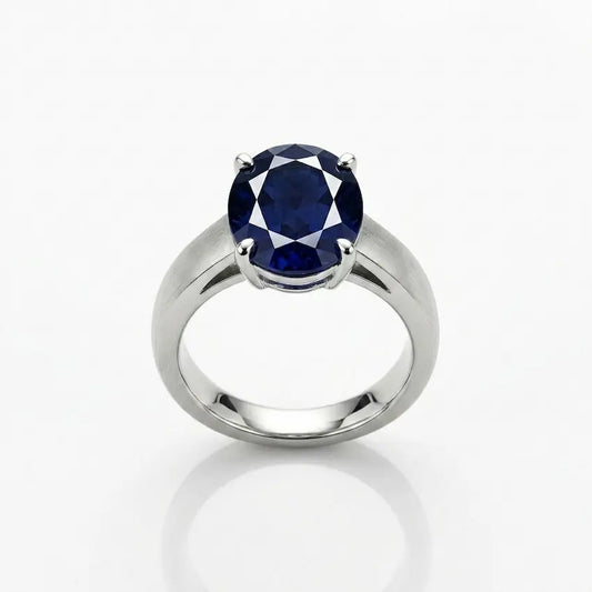 Natural oval cut Blue Iolite gemstone set in silver ring designs for men astrological remedies - Tathastu Gems