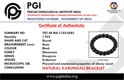 Certified Karungali Bracelet (8mm) | Natural Black Ebony Wood Beads for Success & Wealth