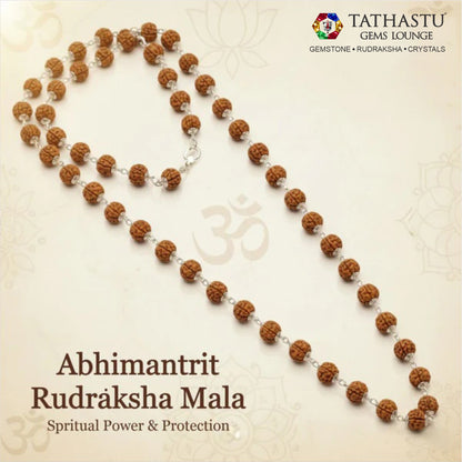 Certified Rudraksh Mala Silver Capped - Natural 5 Mukhi Rudraksha