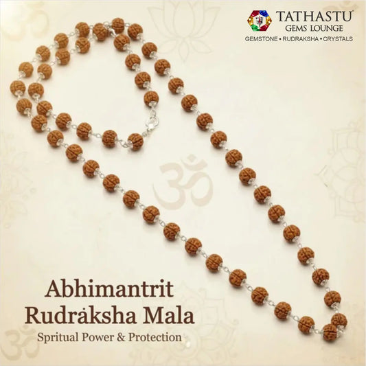 Abhimantrit original Rudraksha Mala with pure silver capping for spiritual power and protection - Tathastu Gems Lounge