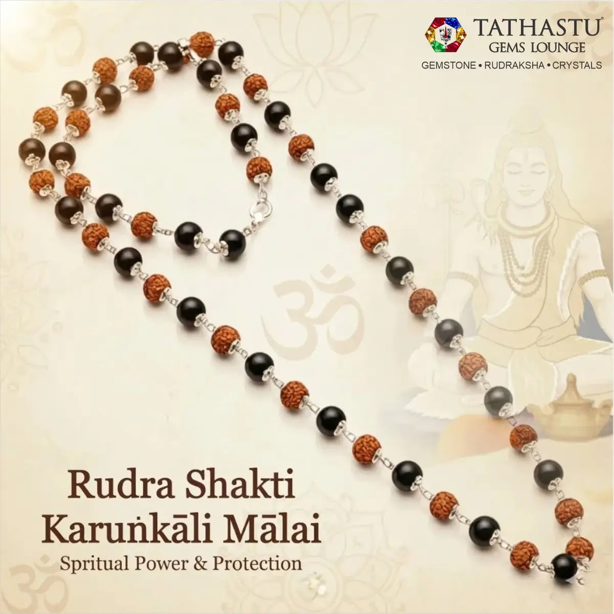 Rudrashakti karungali mala silver capper karungali and rudraksha beads