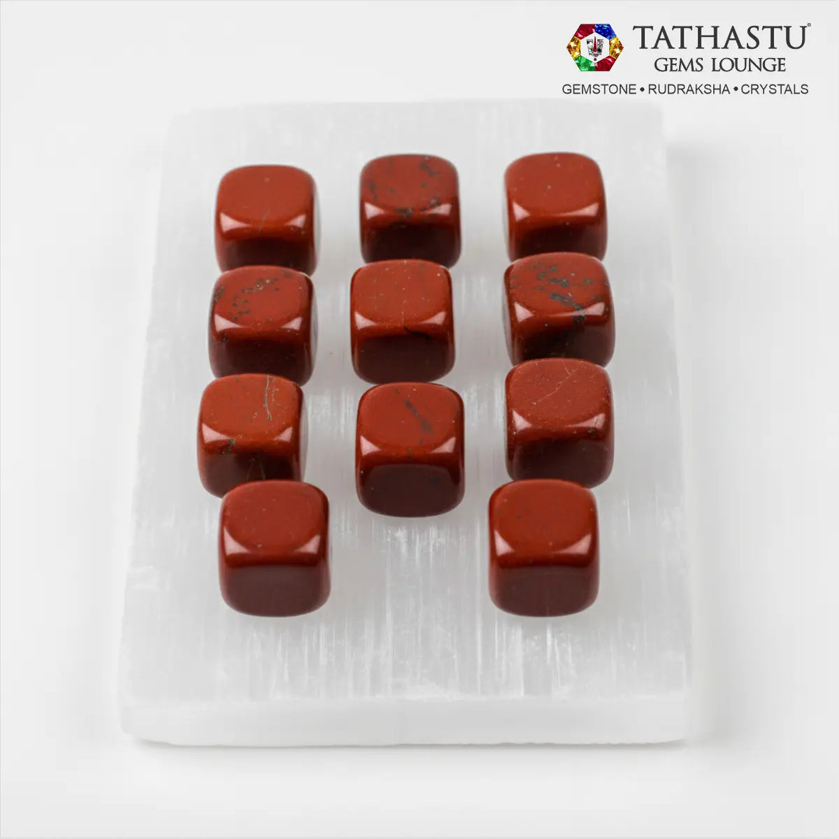 Set of original Red Jasper Tumble stones arranged in a grid for physical stamina, emotional balance, and protection - Tathastu Gems